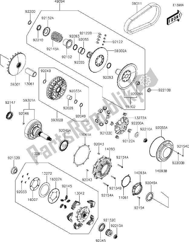 All parts for the 7-1 Belt Converter(dlf) of the Kawasaki KAF 700 Mule Pro-mx 2020