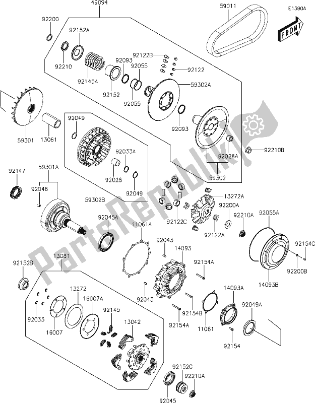 All parts for the 7-1 Belt Converter(dlf) of the Kawasaki KAF 700 Mule Pro-mx 2020