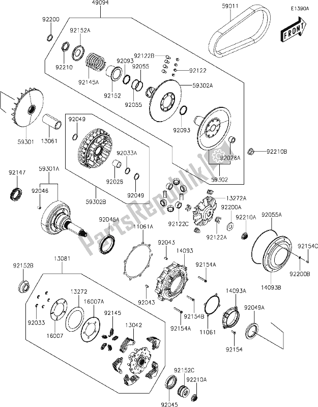 All parts for the 7 Belt Converter(dlf) of the Kawasaki KAF 700 Mule Pro-mx 2020