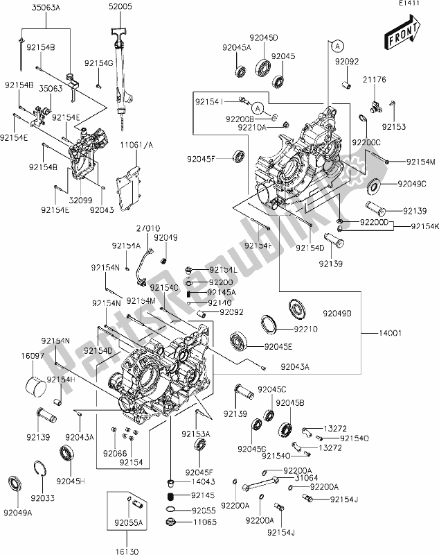 Alle onderdelen voor de 9-1 Crankcase van de Kawasaki KAF 700 Mule Pro-mx 2020