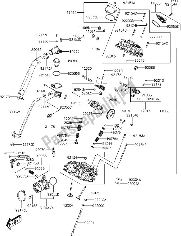 All parts for the 1 Cylinder Head of the Kawasaki KAF 700 Mule Pro-mx 2021