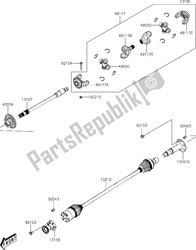 Alle onderdelen voor de 14 Drive Shaft-propeller van de Kawasaki KAF 700 Mule Pro-mx 2021