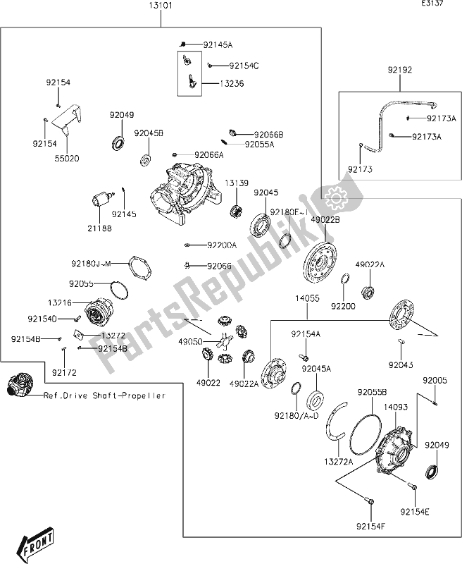 Alle onderdelen voor de 16-1drive Shaft-rear van de Kawasaki KAF 700 Mule Pro-mx 2021