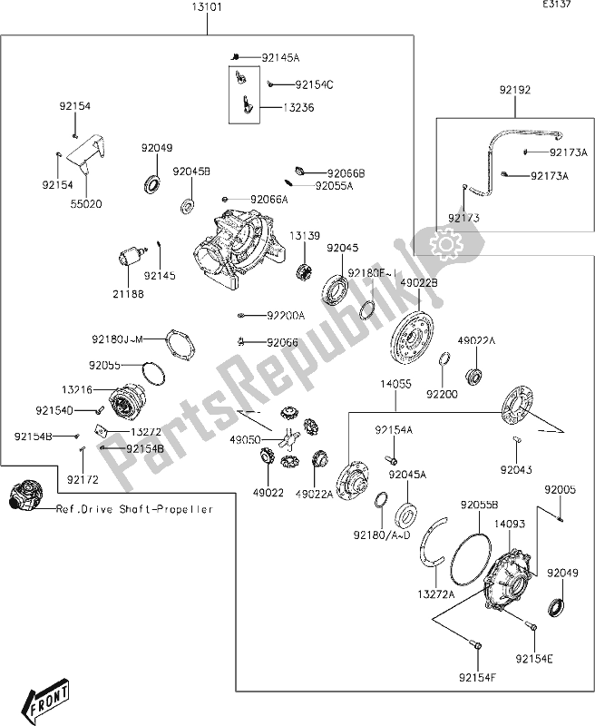 All parts for the 16 Drive Shaft-rear of the Kawasaki KAF 700 Mule Pro-mx 2021