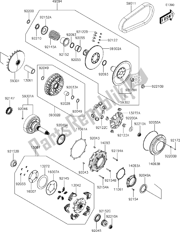 Alle onderdelen voor de 6 Belt Converter van de Kawasaki KAF 700 Mule Pro-mx 2021