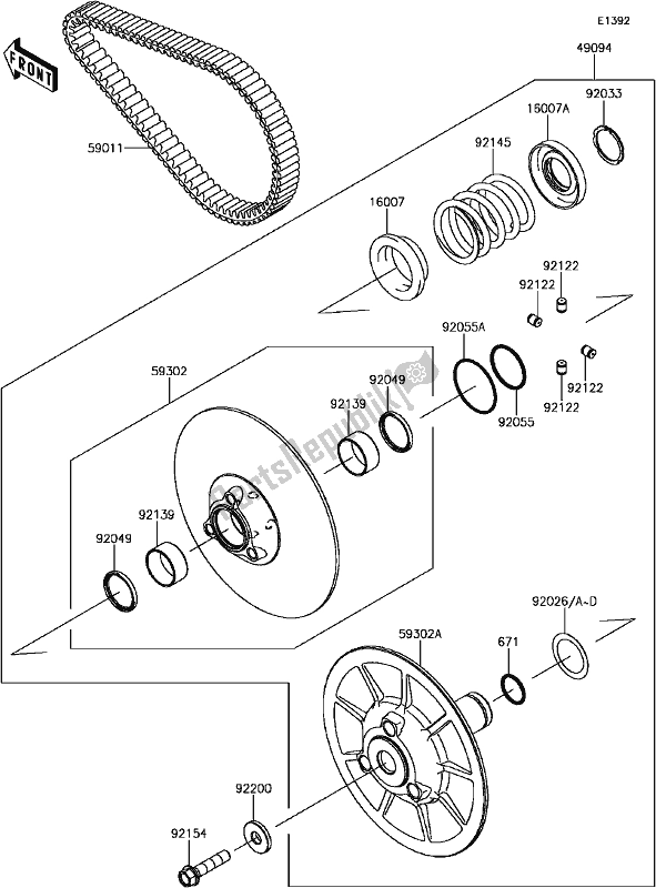 All parts for the B-14driven Converter/drive Belt of the Kawasaki KAF 820 Mule Pro-fx 3 Seater 2017