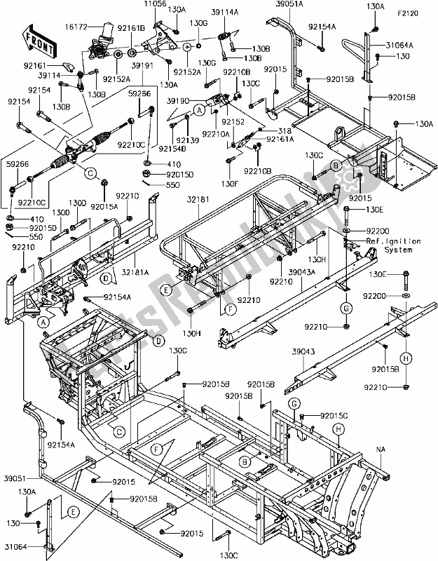 All parts for the E-4 Frame(2/2) of the Kawasaki KAF 820 Mule Pro-fx 3 Seater 2017