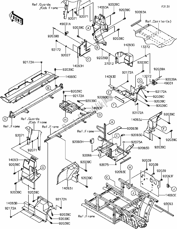 All parts for the E-7 Frame Fittings(rear) of the Kawasaki KAF 820 Mule Pro-fx 3 Seater 2017