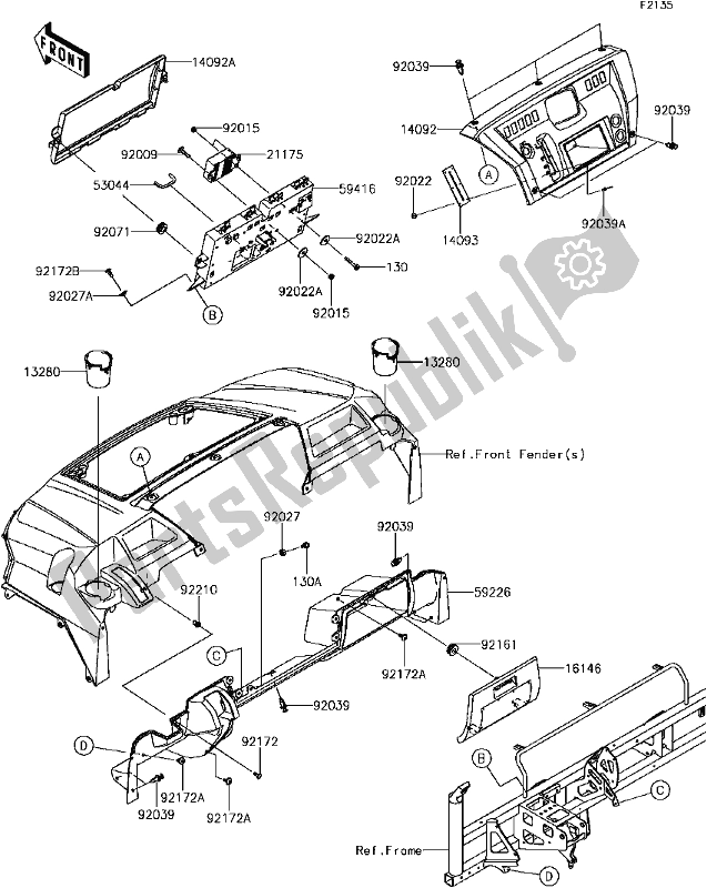 Toutes les pièces pour le E-8 Front Box du Kawasaki KAF 820 Mule Pro-fx 3 Seater 2017