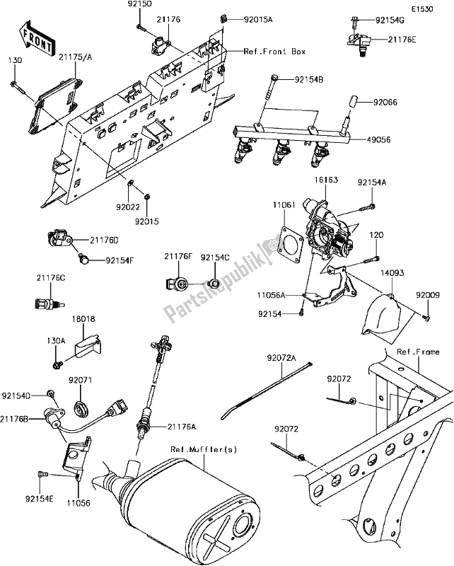 Todas as partes de 17 Fuel Injection do Kawasaki KAF 820 Mule Pro-fx 3 Seater 2018