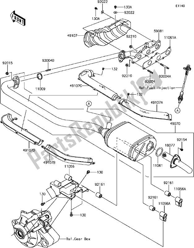 All parts for the 4 Muffler(s) of the Kawasaki KAF 820 Mule Pro-fx 3 Seater 2018