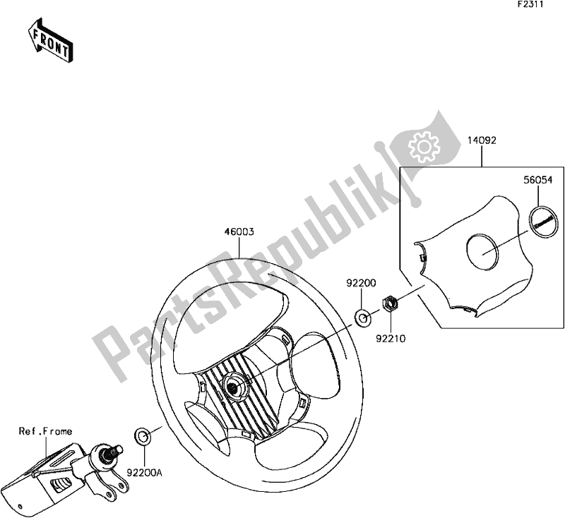 Tutte le parti per il 44 Steering Wheel del Kawasaki KAF 820 Mule Pro-fx 3 Seater 2018