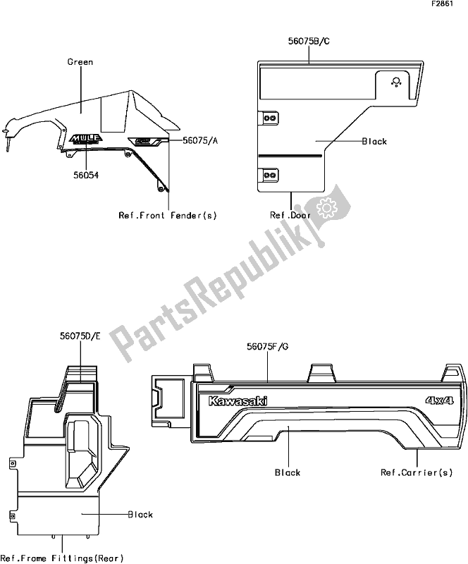 Tutte le parti per il 60 Decals(green) del Kawasaki KAF 820 Mule Pro-fx 3 Seater 2018