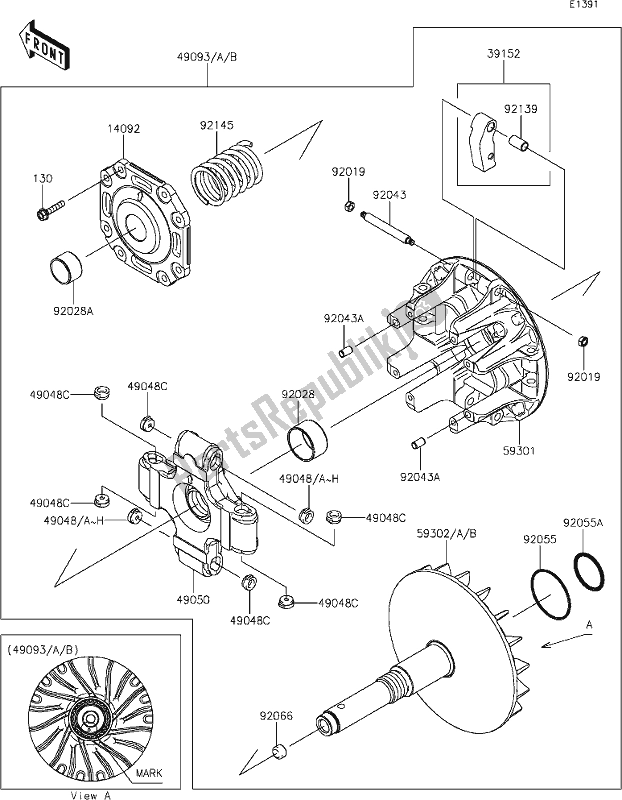 Alle onderdelen voor de 10 Drive Converter van de Kawasaki KAF 820 Mule Pro-fx 2018