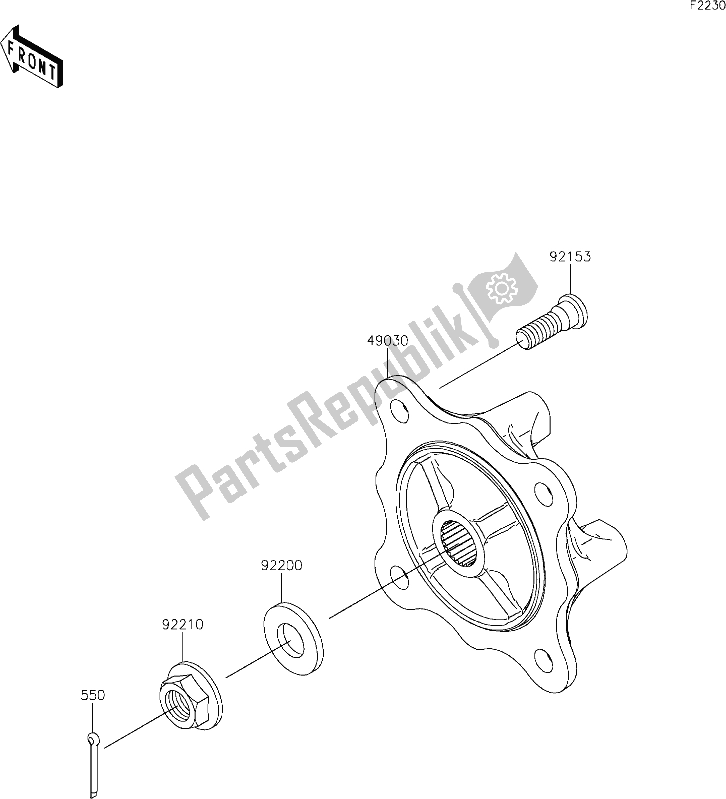 All parts for the 38 Front Hubs/brakes of the Kawasaki KAF 820 Mule Pro-fx 2018