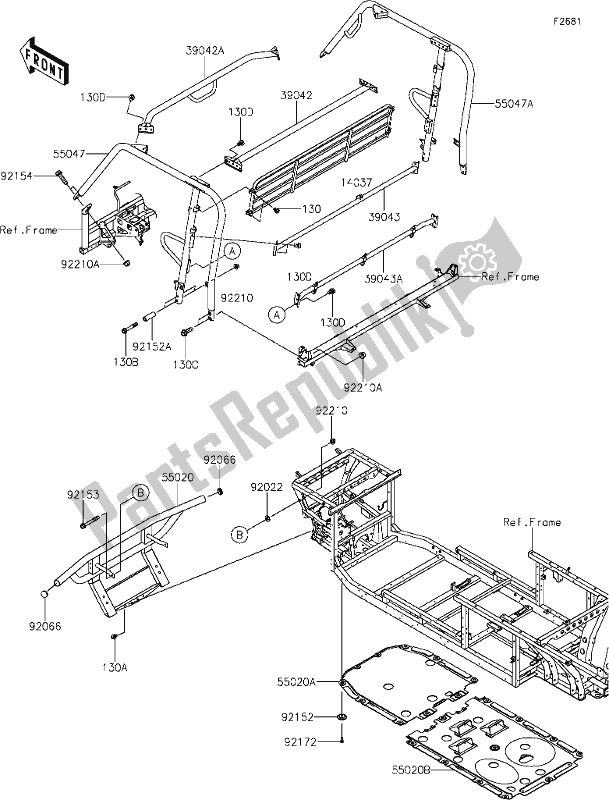 All parts for the 53 Guards/cab Frame of the Kawasaki KAF 820 Mule Pro-fx 2018