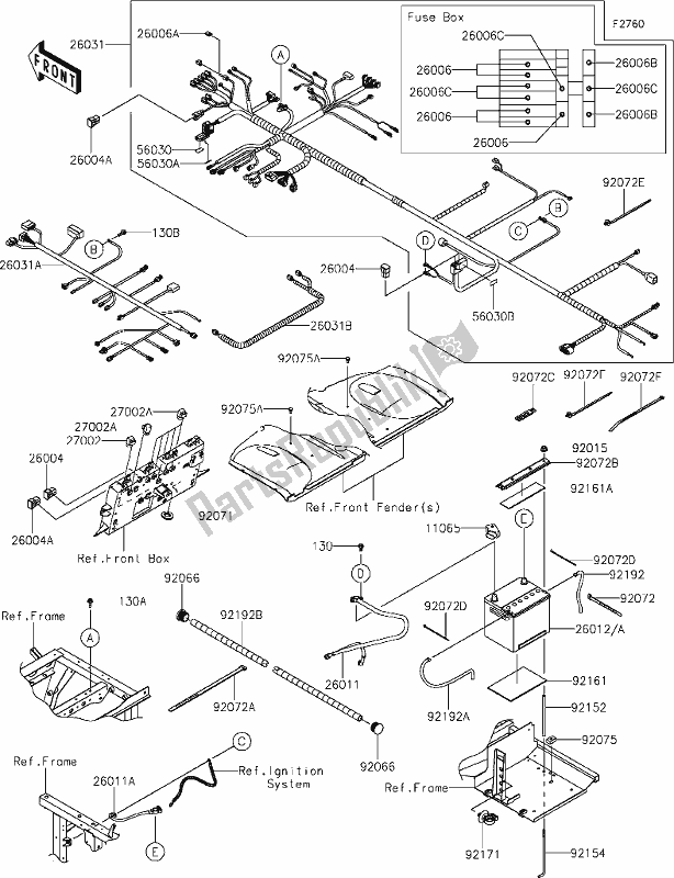 All parts for the 58 Chassis Electrical Equipment of the Kawasaki KAF 820 Mule Pro-fx 2018