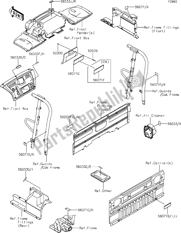 All parts for the 61 Labels of the Kawasaki KAF 820 Mule Pro-fx 2018