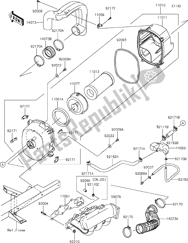 Todas as partes de 3 Air Cleaner do Kawasaki KAF 820 Mule Pro-fx 2019