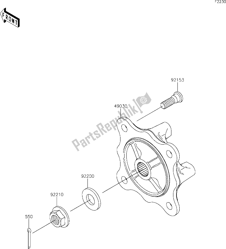 All parts for the 38 Front Hubs/brakes of the Kawasaki KAF 820 Mule Pro-fx 2019