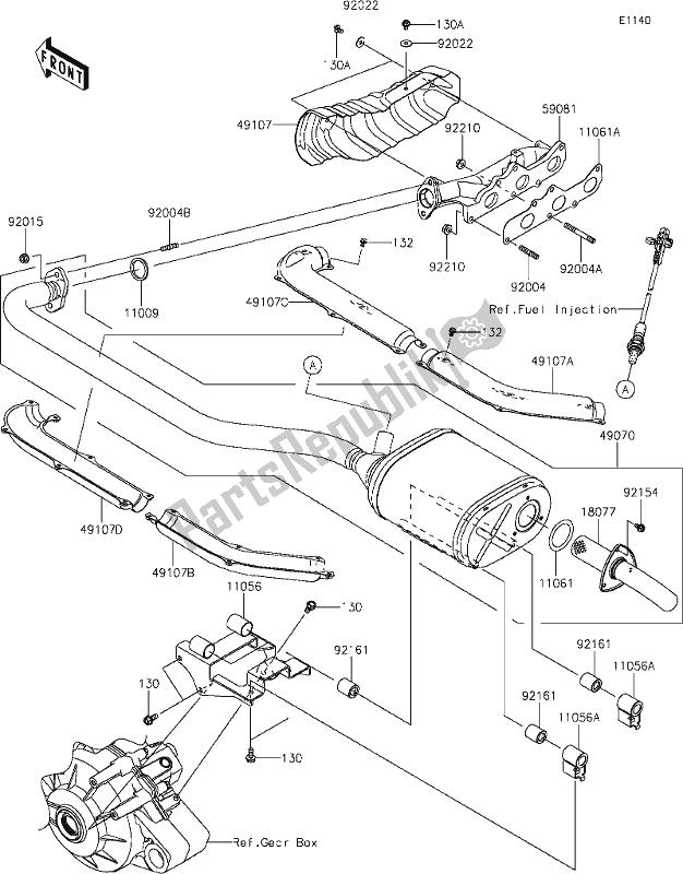 All parts for the 4 Muffler(s) of the Kawasaki KAF 820 Mule Pro-fx 2019