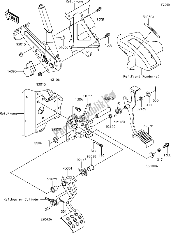 All parts for the 40 Brake Pedal/throttle Lever of the Kawasaki KAF 820 Mule Pro-fx 2019
