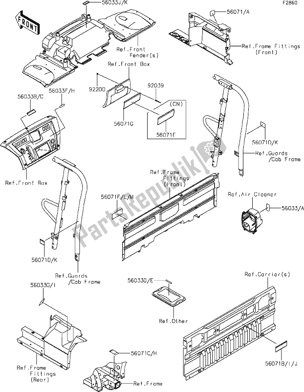 Alle onderdelen voor de 61-1labels van de Kawasaki KAF 820 Mule Pro-fx 2019