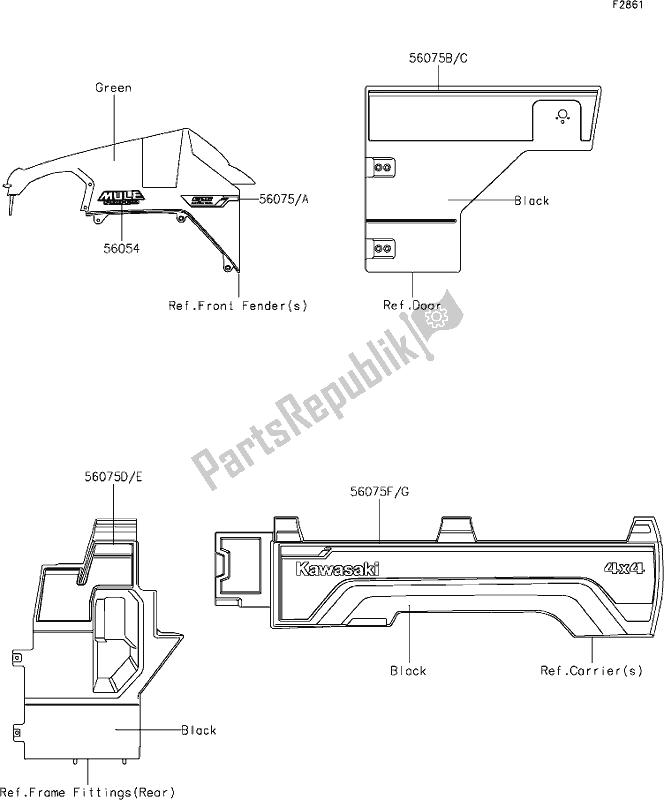 All parts for the 62 Decals(green)(fjf) of the Kawasaki KAF 820 Mule Pro-fx 2019