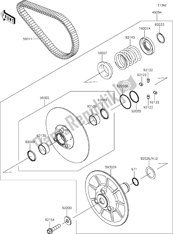 All parts for the 11 Driven Converter/drive Belt of the Kawasaki KAF 820 Mule Pro-fx 2020