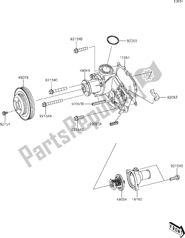 All parts for the 23 Water Pump of the Kawasaki KAF 820 Mule Pro-fx 2020