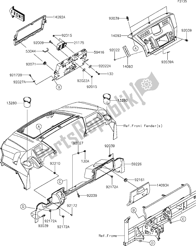 Alle onderdelen voor de 33 Front Box van de Kawasaki KAF 820 Mule Pro-fx 2020