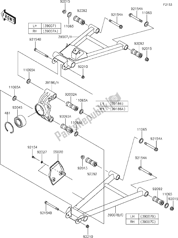 All parts for the 35 Rear Suspension of the Kawasaki KAF 820 Mule Pro-fx 2020