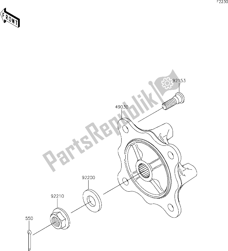 All parts for the 38 Front Hubs/brakes of the Kawasaki KAF 820 Mule Pro-fx 2020