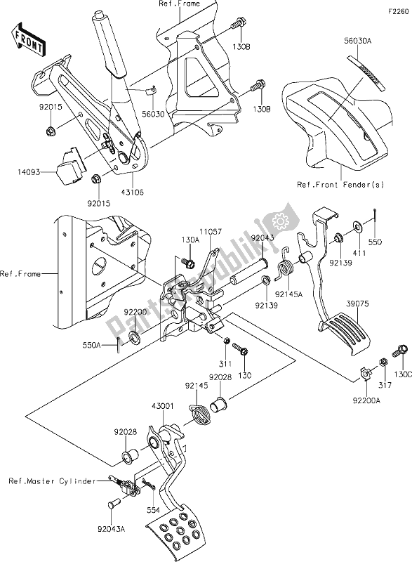 Alle onderdelen voor de 40 Brake Pedal/throttle Lever van de Kawasaki KAF 820 Mule Pro-fx 2020