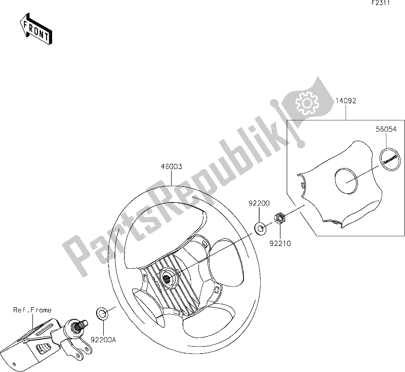 All parts for the 45 Steering Wheel of the Kawasaki KAF 820 Mule Pro-fx 2020