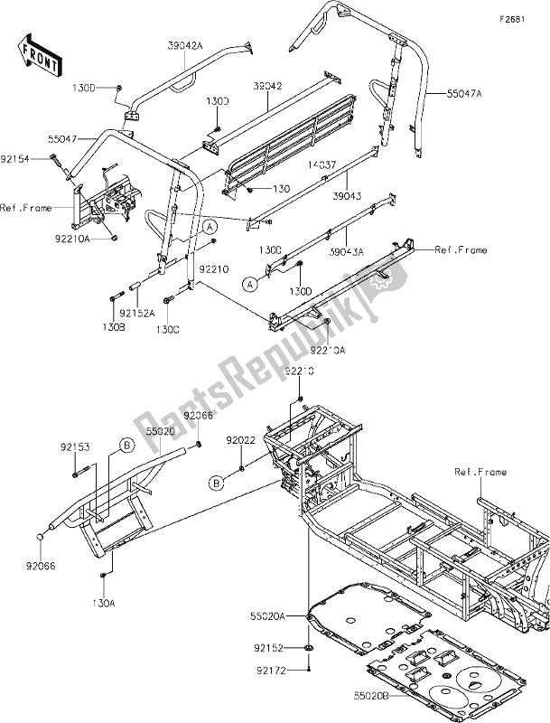 All parts for the 53 Guards/cab Frame of the Kawasaki KAF 820 Mule Pro-fx 2020