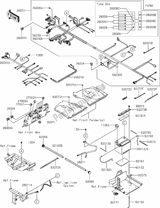 All parts for the 58 Chassis Electrical Equipment of the Kawasaki KAF 820 Mule Pro-fx 2020
