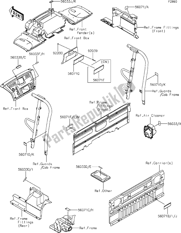 Wszystkie części do 61 Labels Kawasaki KAF 820 Mule Pro-fx 2020