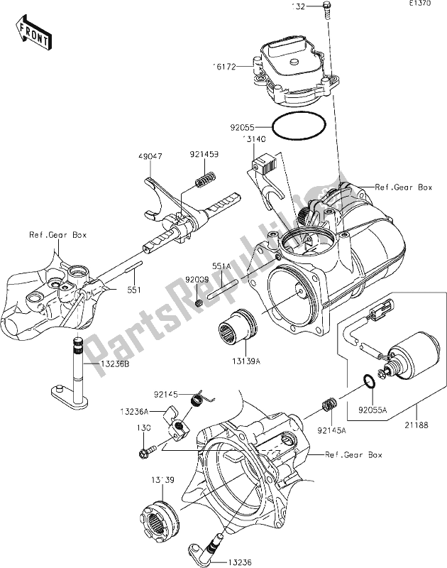 All parts for the 9 Gear Change Mechanism of the Kawasaki KAF 820 Mule Pro-fx 2020