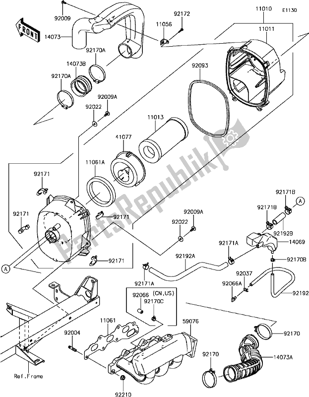 Alle onderdelen voor de 3 Air Cleaner van de Kawasaki KAF 820 Mule PRO FXT 2018