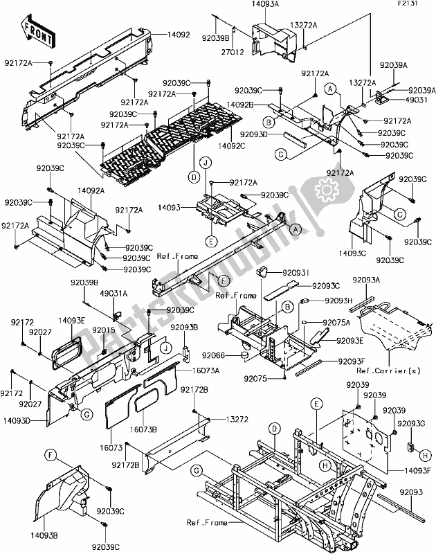 All parts for the 31 Frame Fittings(1/2)(rear) of the Kawasaki KAF 820 Mule PRO FXT 2018