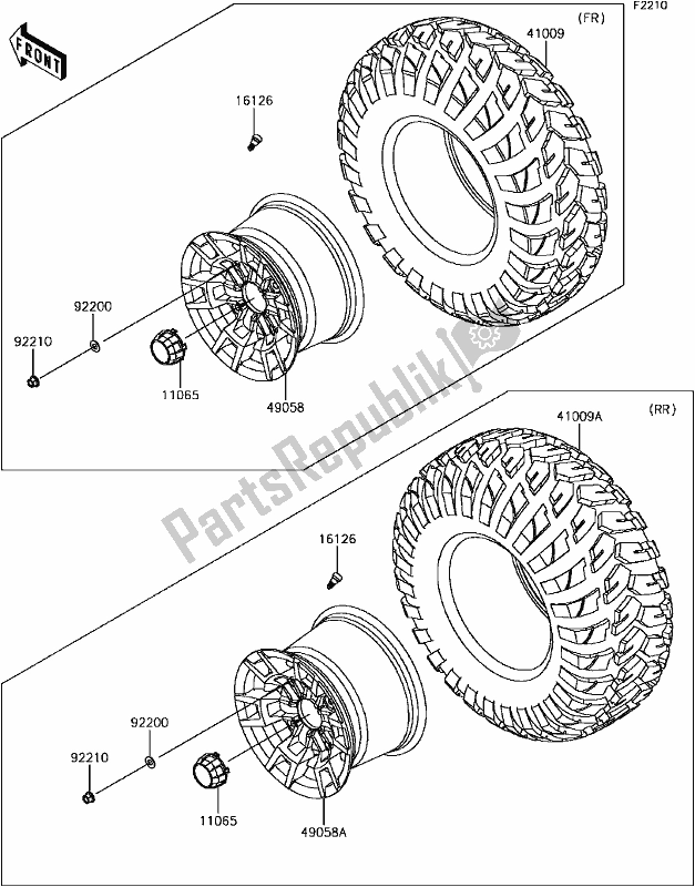 Todas as partes de 36 Wheels/tires do Kawasaki KAF 820 Mule PRO FXT 2018