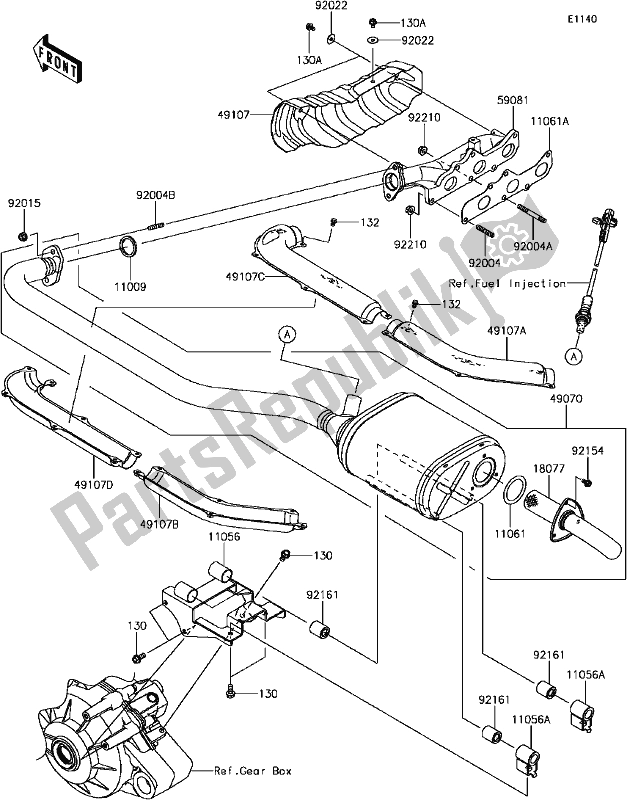 Todas as partes de 4 Muffler(s) do Kawasaki KAF 820 Mule PRO FXT 2018