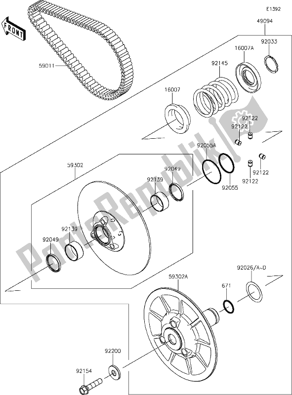 All parts for the 11 Driven Converter/drive Belt of the Kawasaki KAF 820 Mule Pro-fxt 2020