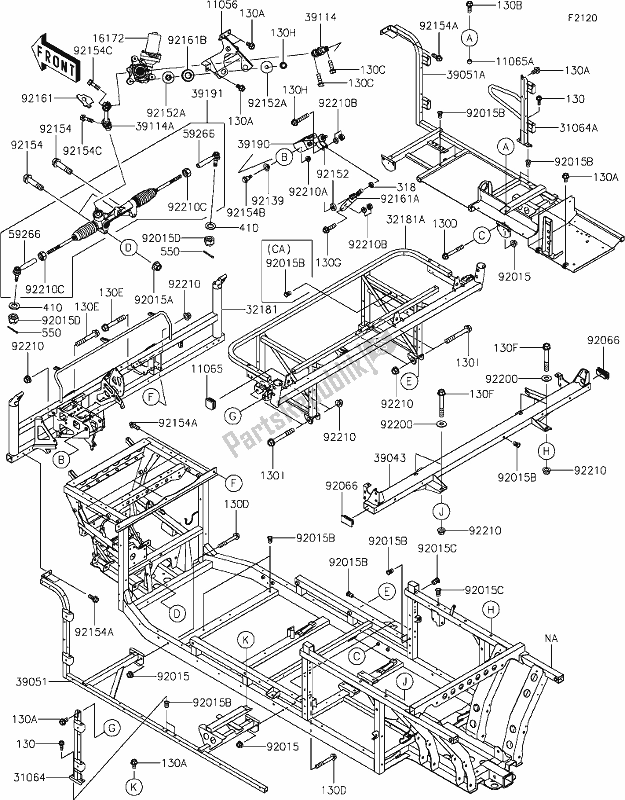 All parts for the 29-1frame of the Kawasaki KAF 820 Mule Pro-fxt 2020