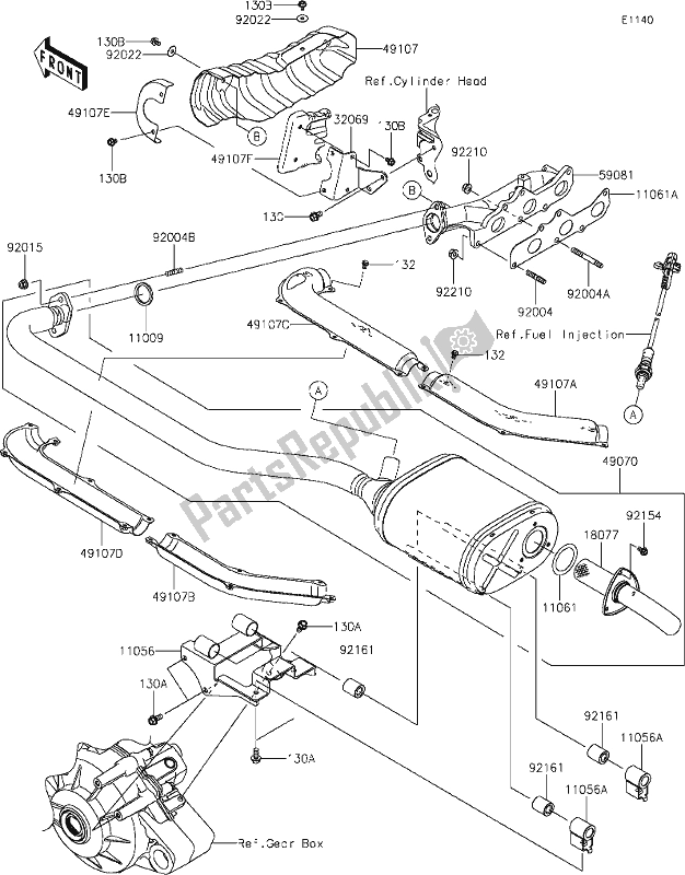 Todas as partes de 4 Muffler(s) do Kawasaki KAF 820 Mule Pro-fxt 2020