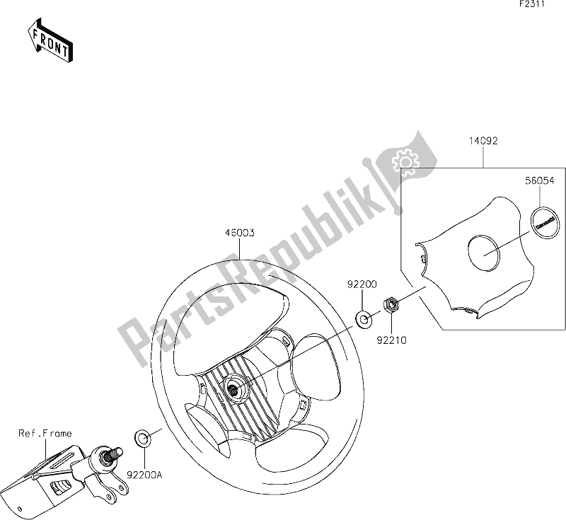 All parts for the 45 Steering Wheel of the Kawasaki KAF 820 Mule Pro-fxt 2020