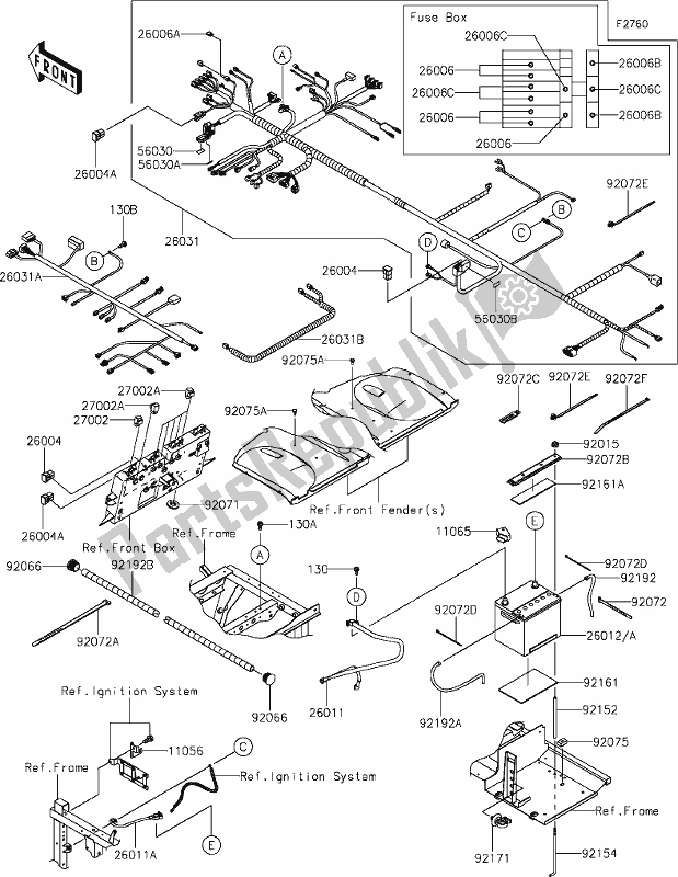 Tutte le parti per il 58-1chassis Electrical Equipment del Kawasaki KAF 820 Mule Pro-fxt 2020