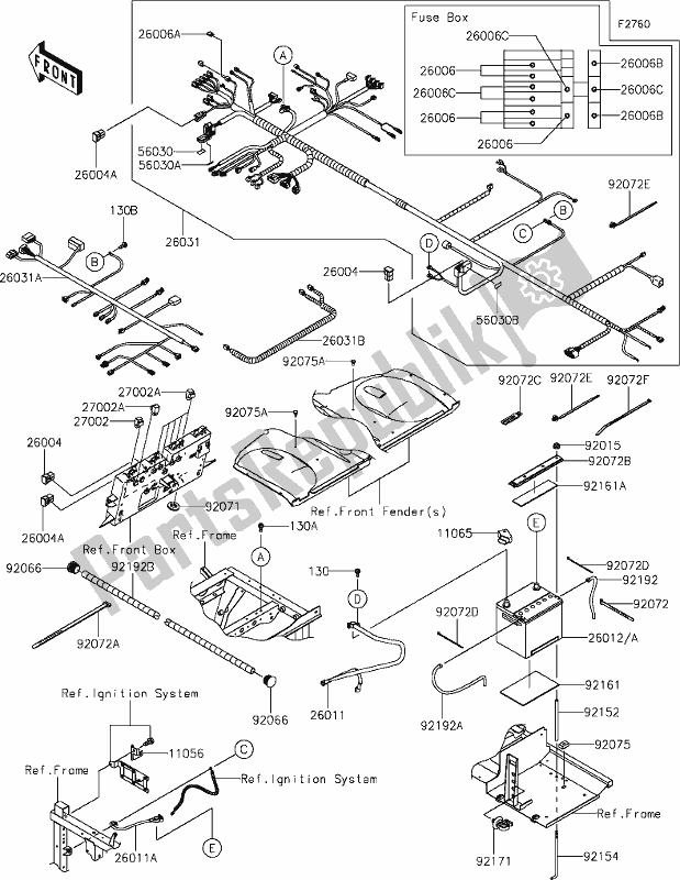 All parts for the 58 Chassis Electrical Equipment of the Kawasaki KAF 820 Mule Pro-fxt 2020