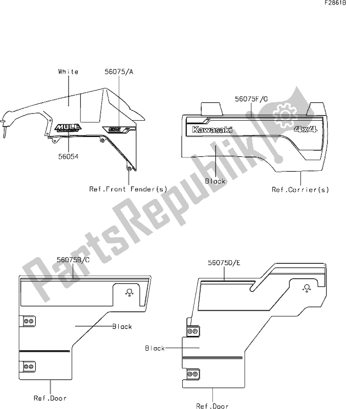 All parts for the 64 Decals(white)(bkf/blf) of the Kawasaki KAF 820 Mule Pro-fxt 2020